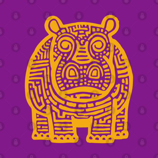 Yellow Hippo Linocut Art - Kids Room Decor by TuncGK