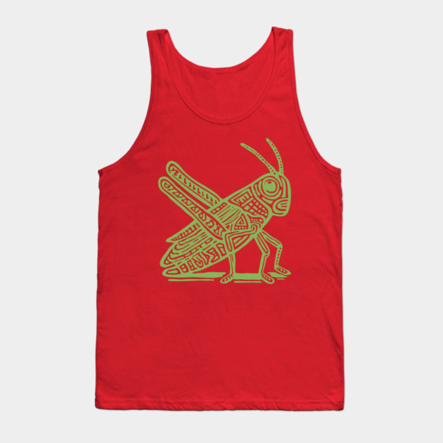 Grasshopper Linocut Art - Nature-Inspired Gift Tank Top by TuncGK