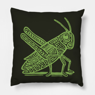 Grasshopper Linocut Art - Nature-Inspired Gift Pillow