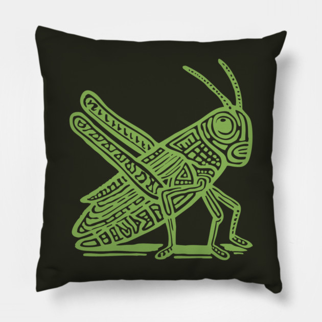 Grasshopper Linocut Art - Nature-Inspired Gift Pillow by TuncGK