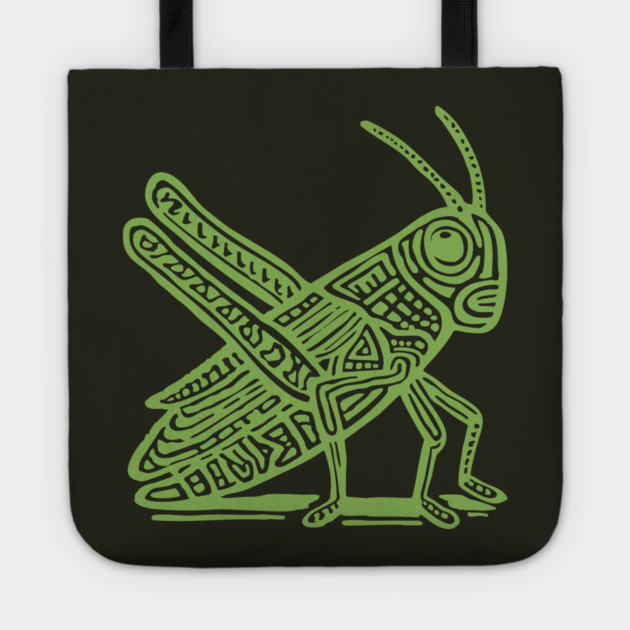 Grasshopper Linocut Art - Nature-Inspired Gift Tote by TuncGK