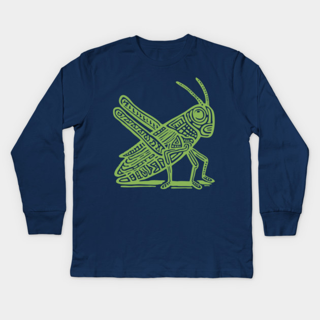 Grasshopper Linocut Art - Nature-Inspired Gift Kids Long Sleeve T-Shirt by TuncGK