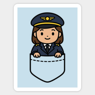 Cute Kawaii Female Airline Pilot Pocket Cartoon Aviation Magnet