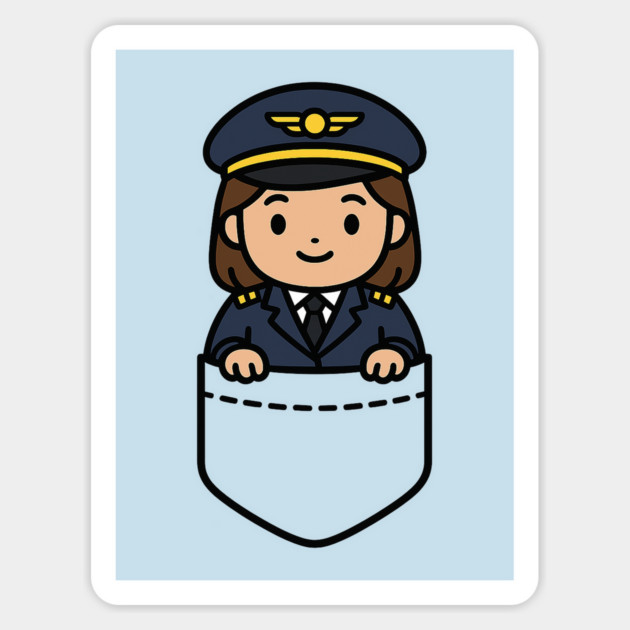 Cute Kawaii Female Airline Pilot Pocket Cartoon Aviation Magnet by Yesteeyear