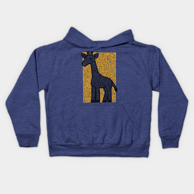 Linocut Giraffe Art - Safari-Themed Decor Kids Hoodie by TuncGK