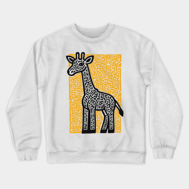 Linocut Giraffe Art - Safari-Themed Decor Crewneck Sweatshirt by TuncGK