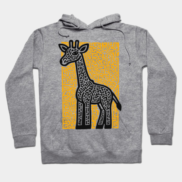 Linocut Giraffe Art - Safari-Themed Decor Hoodie by TuncGK