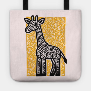 Linocut Giraffe Art - Safari-Themed Decor Tote