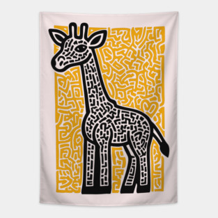 Linocut Giraffe Art - Safari-Themed Decor Tapestry