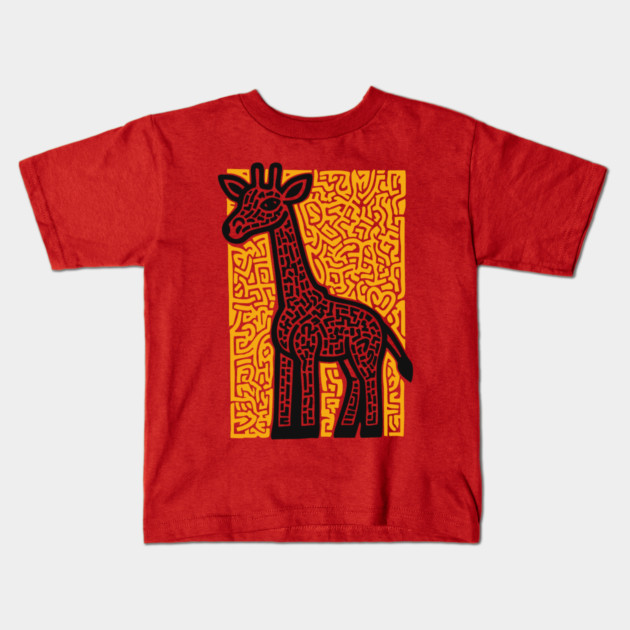 Linocut Giraffe Art - Safari-Themed Decor Kids T-Shirt by TuncGK