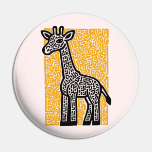 Linocut Giraffe Art - Safari-Themed Decor Pin