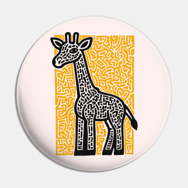 Linocut Giraffe Art - Safari-Themed Decor Pin by TuncGK