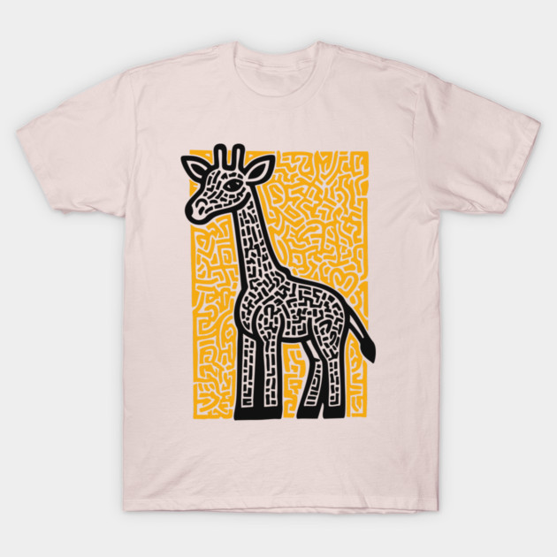 Linocut Giraffe Art - Safari-Themed Decor T-Shirt by TuncGK