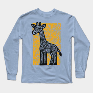 Linocut Giraffe Art - Safari-Themed Decor Long Sleeve T-Shirt
