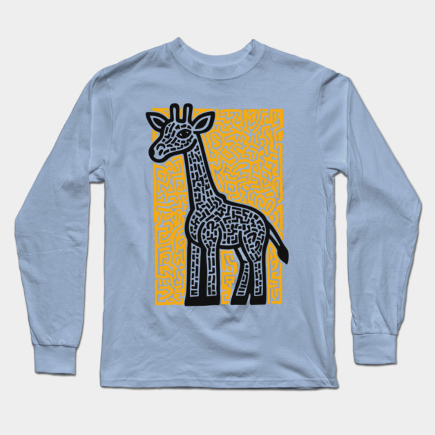 Linocut Giraffe Art - Safari-Themed Decor Long Sleeve T-Shirt by TuncGK