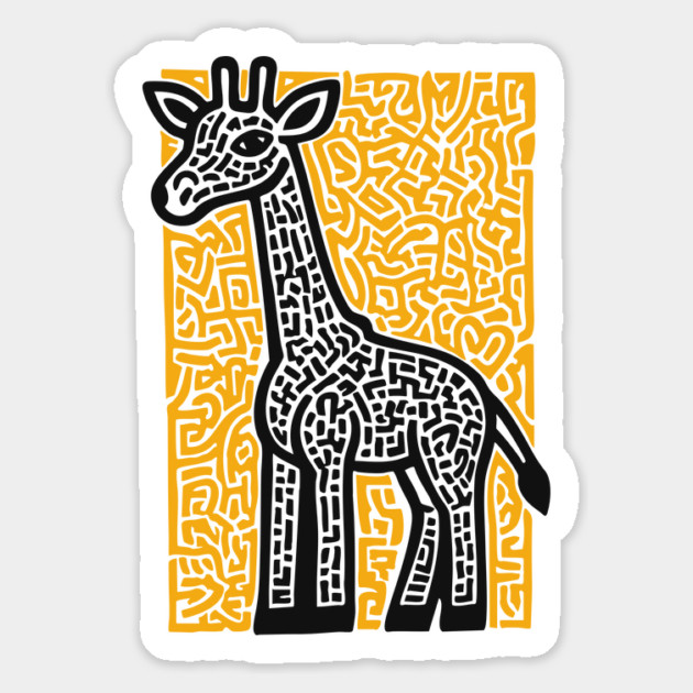 Linocut Giraffe Art - Safari-Themed Decor Magnet by TuncGK