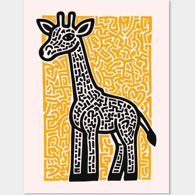 Linocut Giraffe Art - Safari-Themed Decor Wall Art by TuncGK