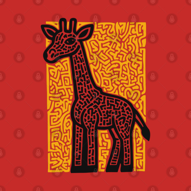 Linocut Giraffe Art - Safari-Themed Decor by TuncGK