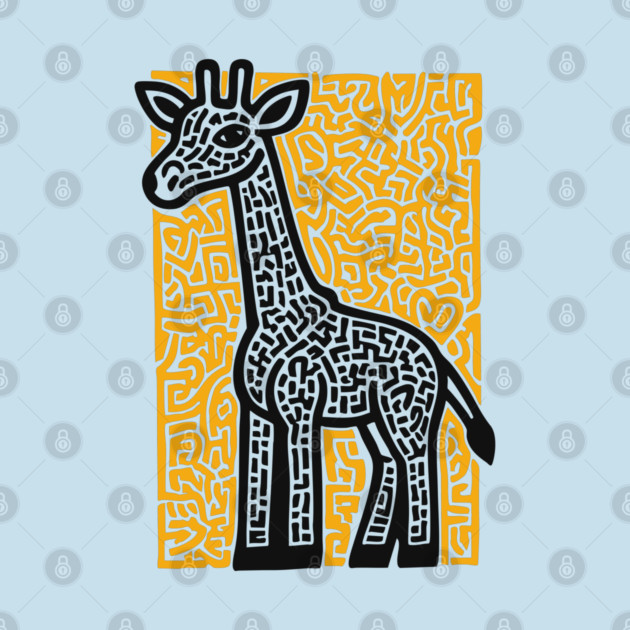 Linocut Giraffe Art - Safari-Themed Decor by TuncGK