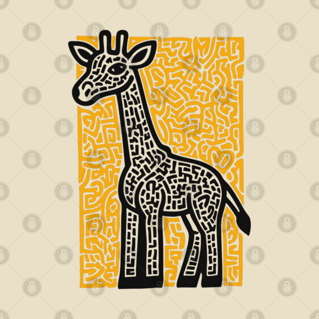 Linocut Giraffe Art - Safari-Themed Decor by TuncGK