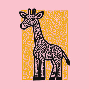 Linocut Giraffe Art - Safari-Themed Decor T-Shirt