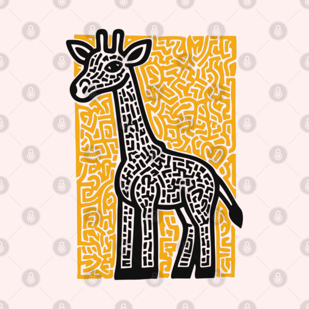 Linocut Giraffe Art - Safari-Themed Decor by TuncGK
