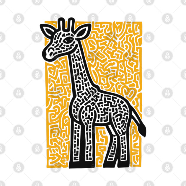 Linocut Giraffe Art - Safari-Themed Decor by TuncGK