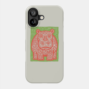 Red and Green Hippo Linocut Art - Playful Nursery Decor Phone Case