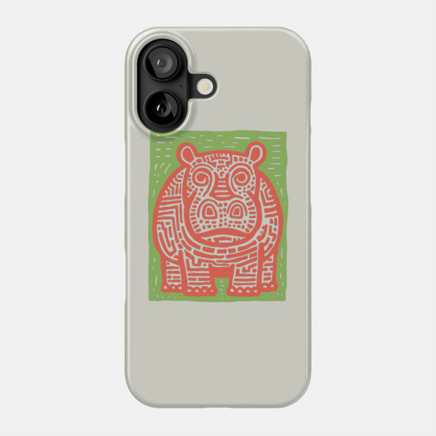 Red and Green Hippo Linocut Art - Playful Nursery Decor Phone Case by TuncGK