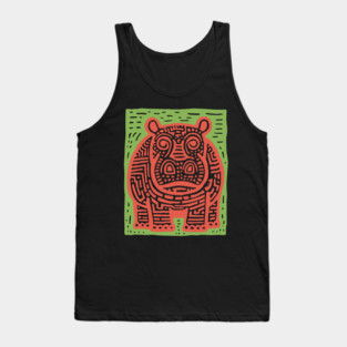 Red and Green Hippo Linocut Art - Playful Nursery Decor Tank Top