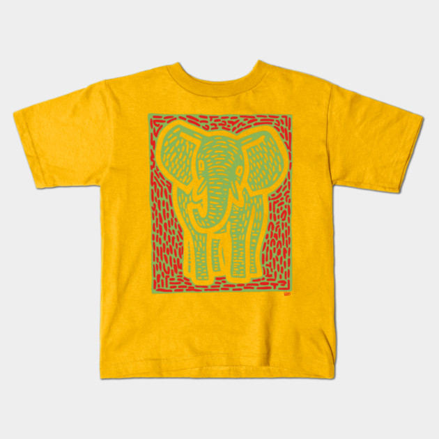 Gentle Elephant Linocut Art for Calming Jungle Nursery Decor Kids T-Shirt by TuncGK