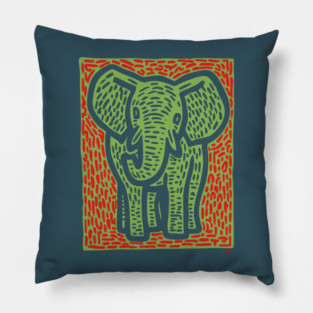 Gentle Elephant Linocut Art for Calming Jungle Nursery Decor Pillow