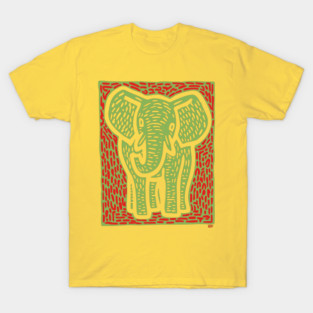 Gentle Elephant Linocut Art for Calming Jungle Nursery Decor T-Shirt