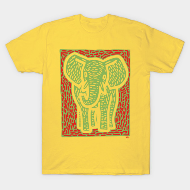 Gentle Elephant Linocut Art for Calming Jungle Nursery Decor T-Shirt by TuncGK