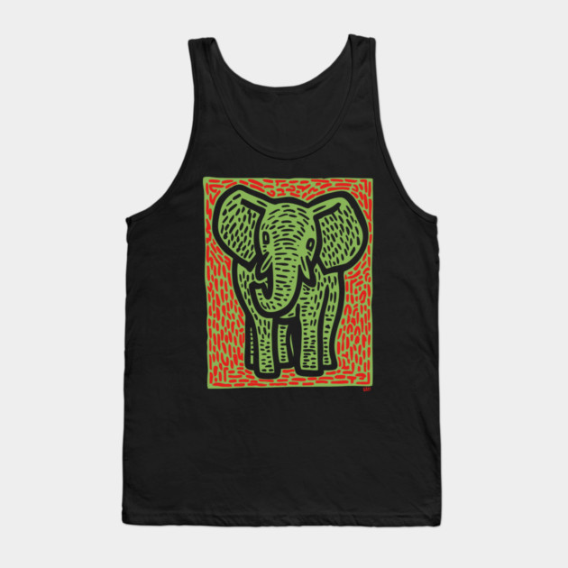 Gentle Elephant Linocut Art for Calming Jungle Nursery Decor Tank Top by TuncGK