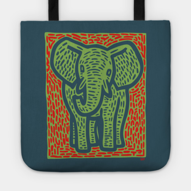 Gentle Elephant Linocut Art for Calming Jungle Nursery Decor Tote by TuncGK