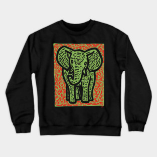 Gentle Elephant Linocut Art for Calming Jungle Nursery Decor Crewneck Sweatshirt