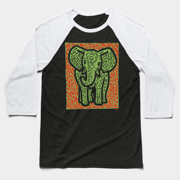 Gentle Elephant Linocut Art for Calming Jungle Nursery Decor Baseball T-Shirt by TuncGK