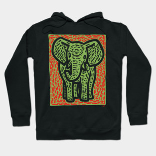 Gentle Elephant Linocut Art for Calming Jungle Nursery Decor Hoodie