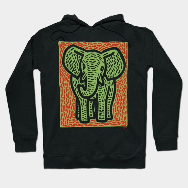Gentle Elephant Linocut Art for Calming Jungle Nursery Decor Hoodie by TuncGK