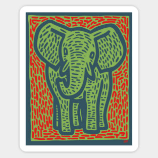 Gentle Elephant Linocut Art for Calming Jungle Nursery Decor Sticker