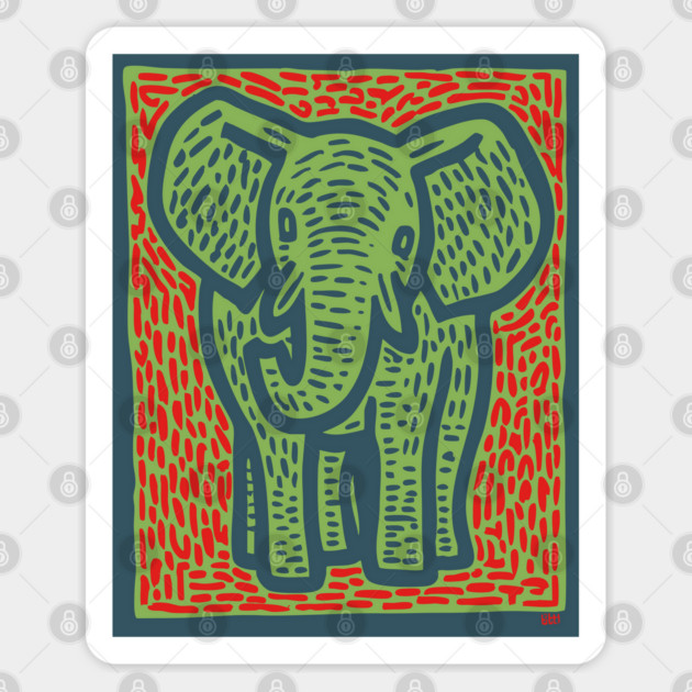 Gentle Elephant Linocut Art for Calming Jungle Nursery Decor Sticker by TuncGK