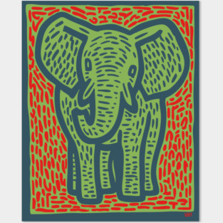 Gentle Elephant Linocut Art for Calming Jungle Nursery Decor Posters and Art