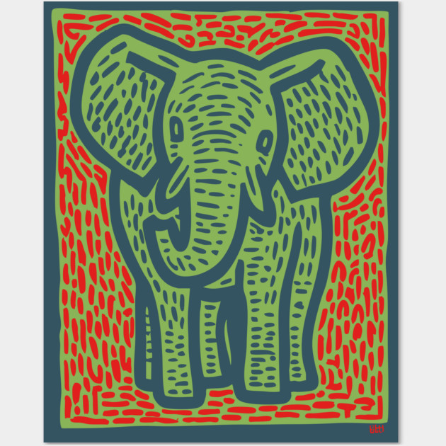 Gentle Elephant Linocut Art for Calming Jungle Nursery Decor Wall Art by TuncGK
