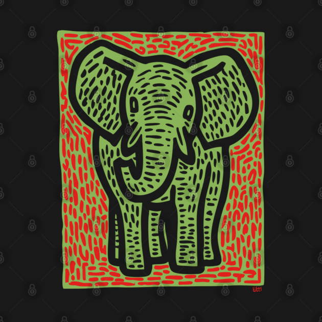 Gentle Elephant Linocut Art for Calming Jungle Nursery Decor by TuncGK