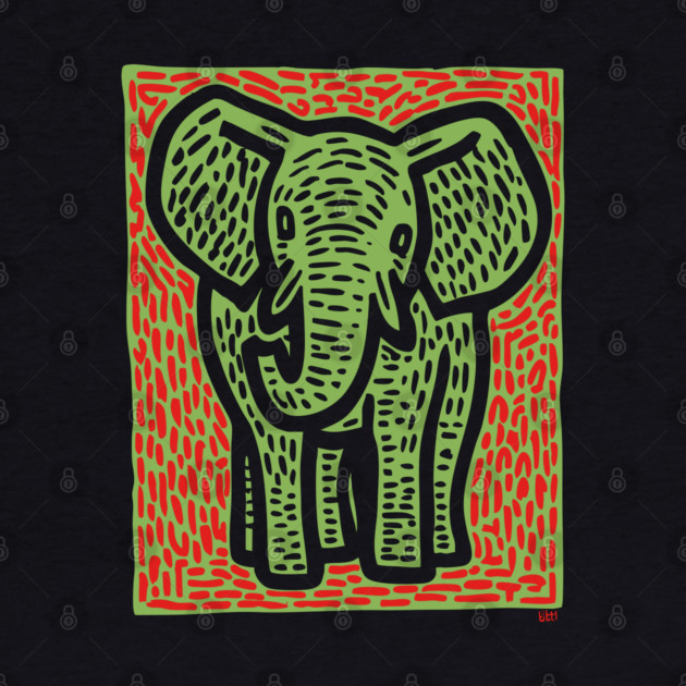 Gentle Elephant Linocut Art for Calming Jungle Nursery Decor by TuncGK