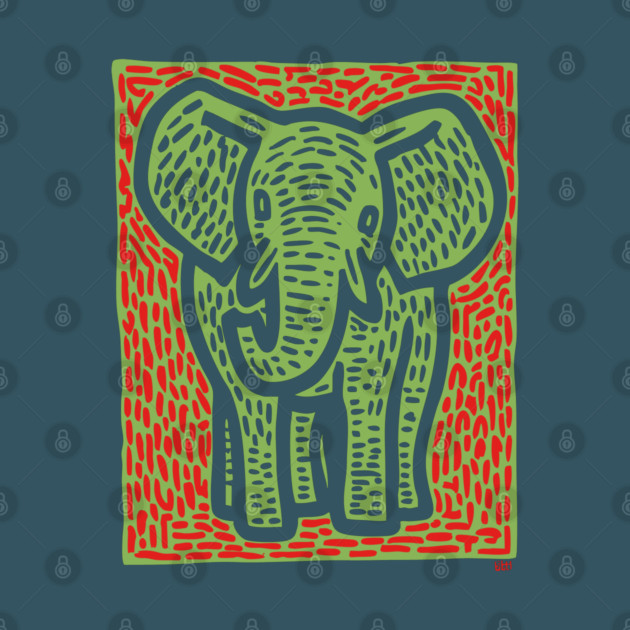 Gentle Elephant Linocut Art for Calming Jungle Nursery Decor by TuncGK