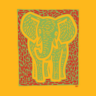Gentle Elephant Linocut Art for Calming Jungle Nursery Decor T-Shirt