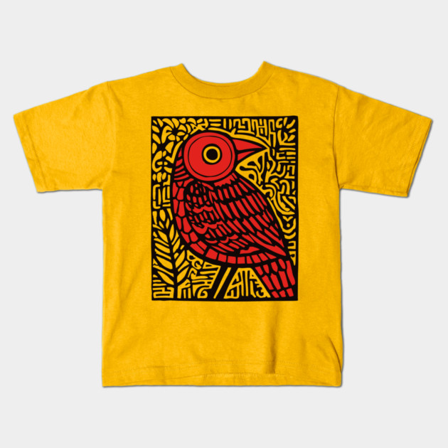 Folk Art Red Bird Print for Woodland Nursery Theme Kids T-Shirt by TuncGK