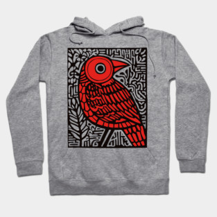 Folk Art Red Bird Print for Woodland Nursery Theme Hoodie